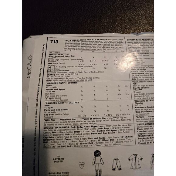 McCall's Crafts 71 Raggedy Ann‎ and Andy uncut - Picture 3 of 3